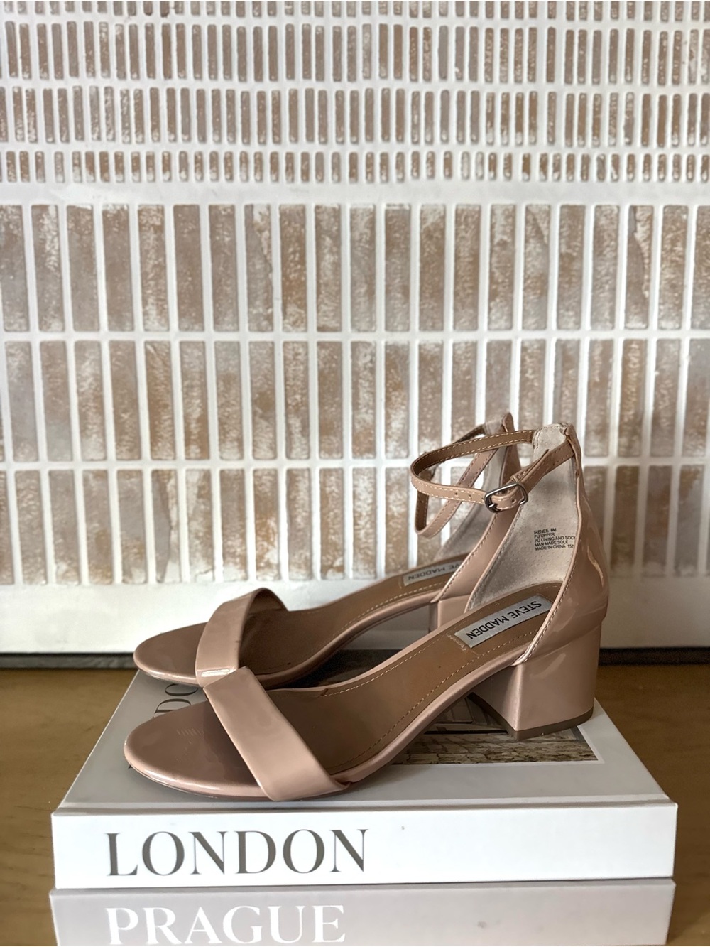 Steve Madden Blush Patent Block Heel Sandals with Ankle Strap -Size 8M